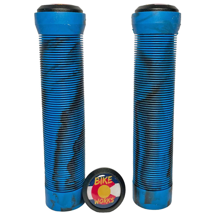 Bike Works CO Slip-On Ribbed Grips, Pair, Blue/Black Swirl