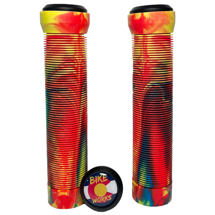 Bike Works CO Slip-On Ribbed Grips, Pair, Yellow/Red/Blue (Colorado)