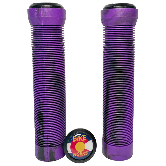 Bike Works CO Slip-On Ribbed Grips, Pair, Purple/Black Swirl