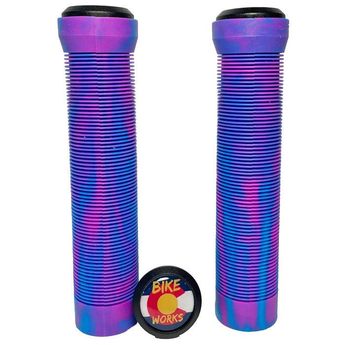 Bike Works CO Slip-On Ribbed Grips, Pair, Purple/Blue Swirl