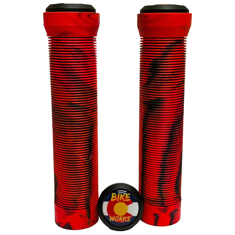 Bike Works CO Slip-On Ribbed Grips, Pair, Red/Black Swirl