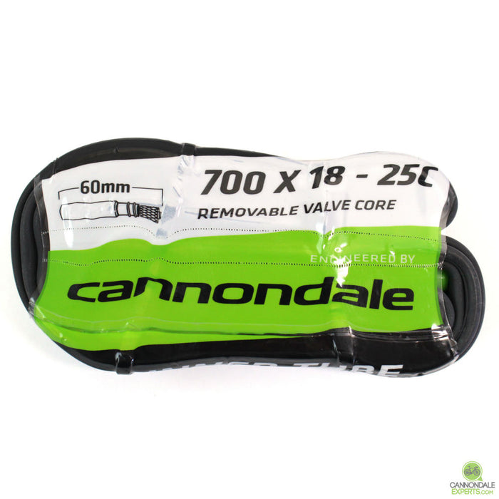 Cannondale 700c x 18 - 25c w/ 60mm Presta - Black Smooth w/ Removable Core Valve Bicycle Inner Tube Single