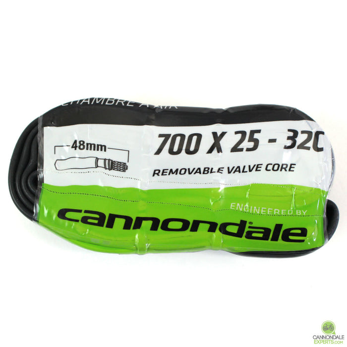 Cannondale 700c x 25 - 32c w/ 48mm Presta - Black Smooth w/ Removable Core Valve Bicycle Inner Tube Single