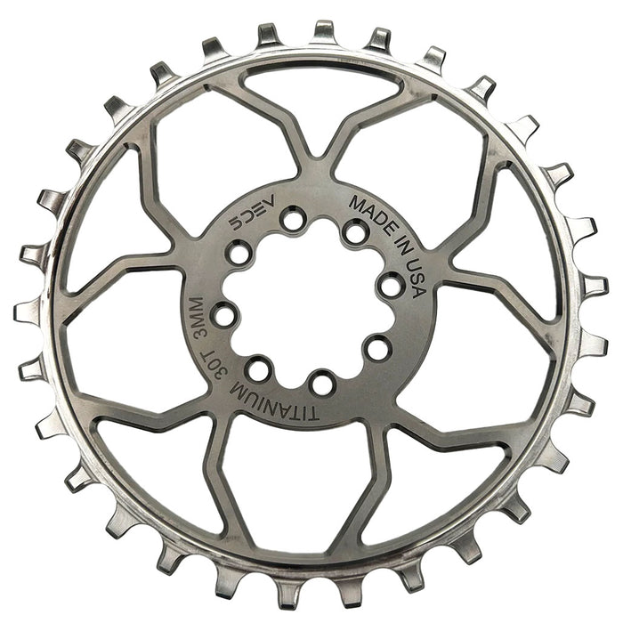 5Dev T-Type 8-Bolt Chainring, 3mm Offset, 30T - Clear