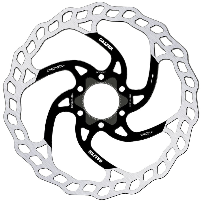 Galfer 180mm Rotor, Center Lock, 2.0mm, Black/Silver