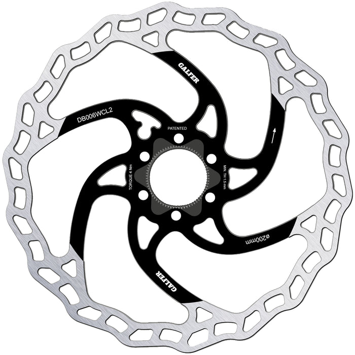 Galfer 200mm Rotor, Center Lock, 2.0mm, Black/Silver
