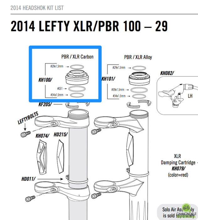 Cannondale Lefty Upper Collar Kit for XLR/PBR Carbon Structure Black - KH100/