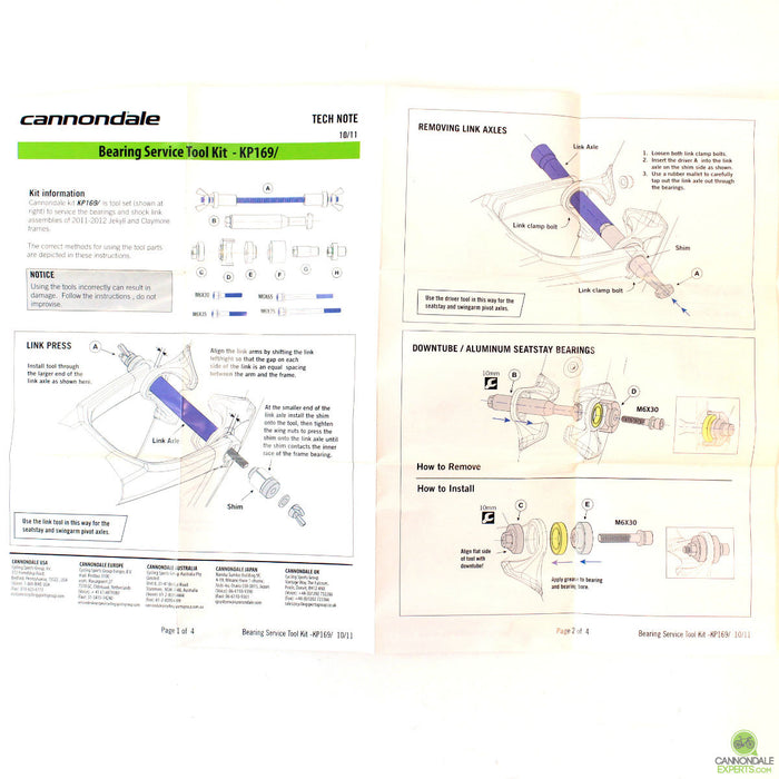 Cannondale Frame Bearing Pivot Press + Removal Tool Set - KP169/