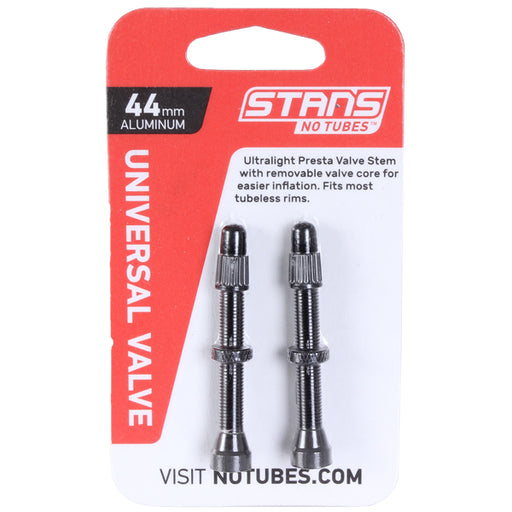 Stan's Alloy Tubeless Presta Valves Stem, 44mm Universal, Pair - Blk