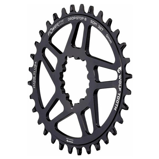 Wolf Tooth Elliptical Direct Mount Chainring - 32t, SRAM Direct Mount, Drop-Stop B, For SRAM BB30 Short Spindle Cranks, 0mm Offset, Black