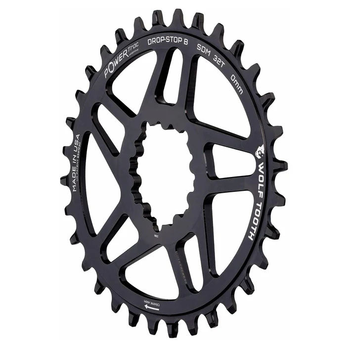 Wolf Tooth Elliptical Direct Mount Chainring - 32t, SRAM Direct Mount, Drop-Stop B, For SRAM BB30 Short Spindle Cranks, 0mm Offset, Black
