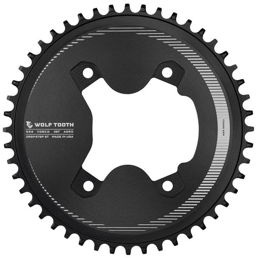 Wolf Tooth Aero 110 Asymmetric BCD Chainring - 48t, 110 Asymmetric BCD, 4-Bolt, Drop-Stop ST, For Shimano GRX 800 Series, Black