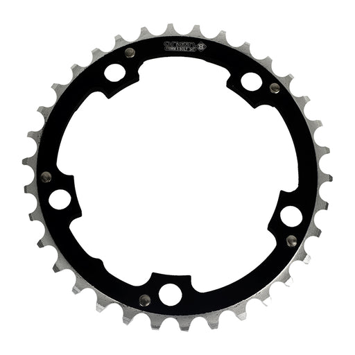 ORIGIN8 Alloy Ramped110mm 5-bolt 34T Ramped/Pinned Black/Silver Chainring