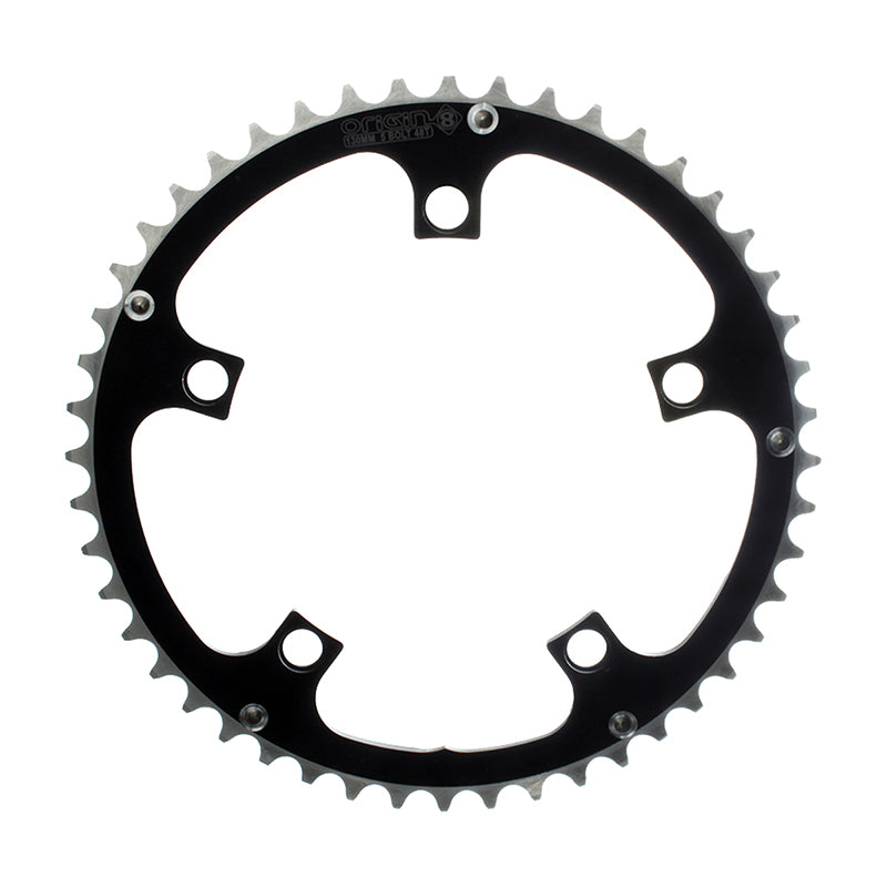 ORIGIN8 Alloy Ramped130mm 5-bolt 50T Ramped/Pinned Black/Silver Chainring