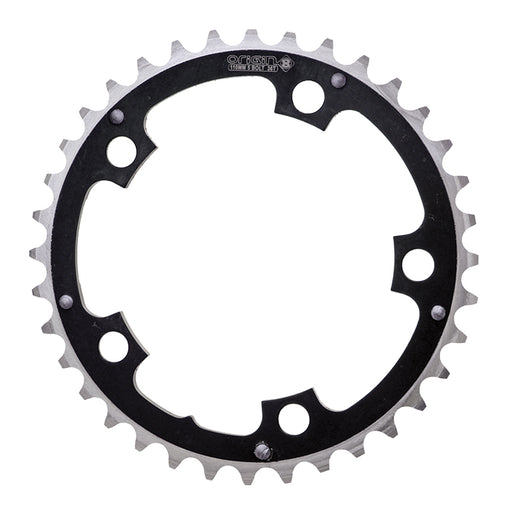 ORIGIN8 Alloy Ramped110mm 5-bolt 36T Ramped/Pinned Black/Silver Chainring
