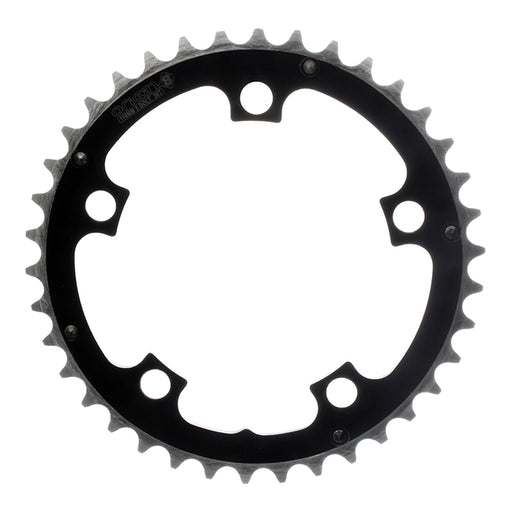 ORIGIN8 Alloy Ramped110mm 5-bolt 38T Ramped/Pinned Black/Silver Chainring