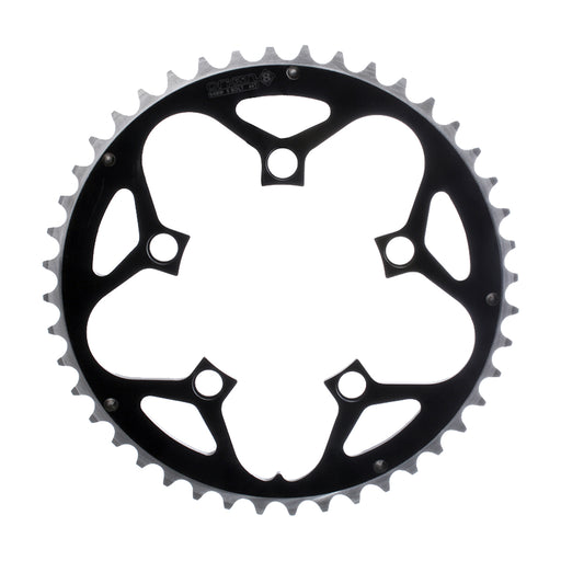 ORIGIN8 Alloy Ramped110mm 5-bolt 46T Ramped/Pinned Black/Silver Chainring