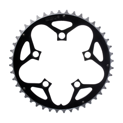 ORIGIN8 Alloy Ramped130mm 5-bolt 53T Ramped/Pinned Black/Silver Chainring