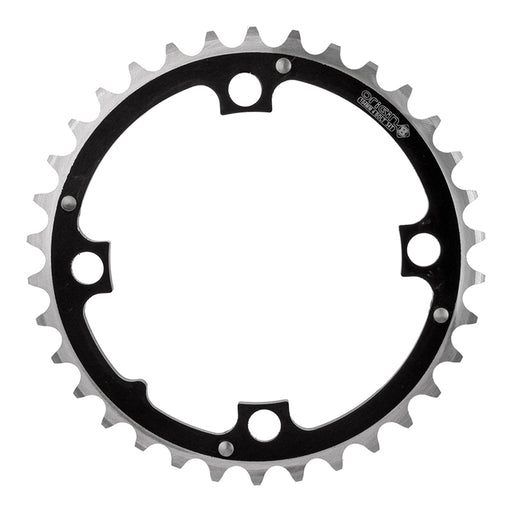 ORIGIN8 Alloy Ramped104mm 4-bolt 34T Ramped/Pinned Black/Silver Chainring