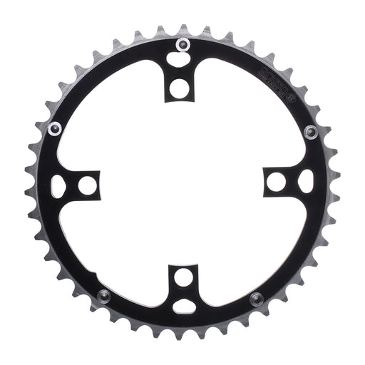 ORIGIN8 Alloy Ramped104mm 4-bolt 46T Ramped/Pinned Black/Silver Chainring