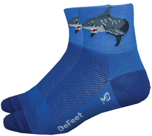 DeFeet Aireator 3" Shark Attack! socks, blue 9.5-11.5