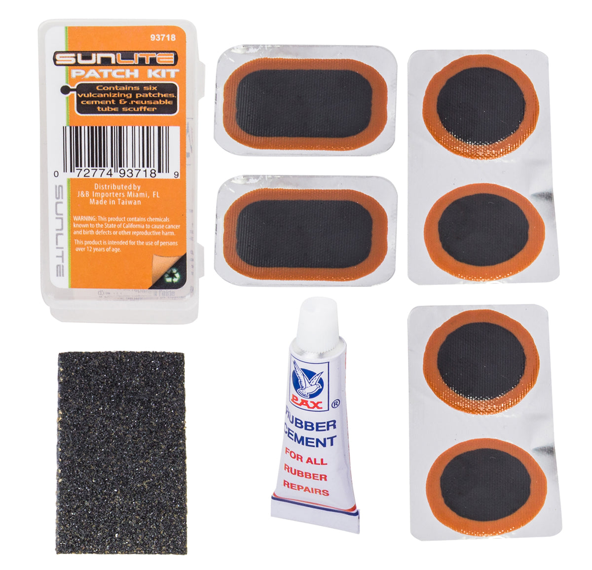 SUNLITE Road Bicycle Tube Patch Kit w/ 6 patches, cement and scuffer