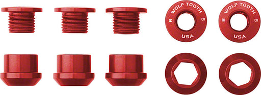 Wolf Tooth 1x Chainring Bolt Set - 6mm, Dual Hex Fittings, Set/5, Red