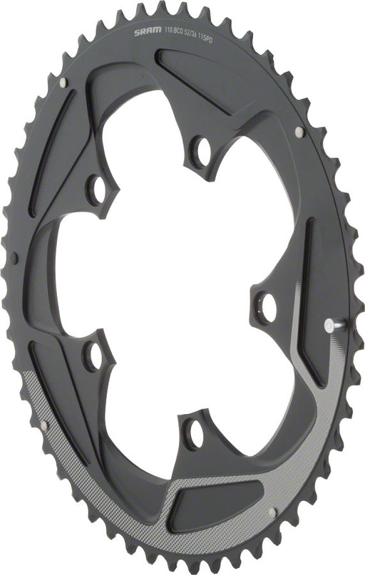 SRAM 52 Tooth 11-Speed 110mm BCD Yaw Chainring Black with Silver Trim, Use with 36 or 38T
