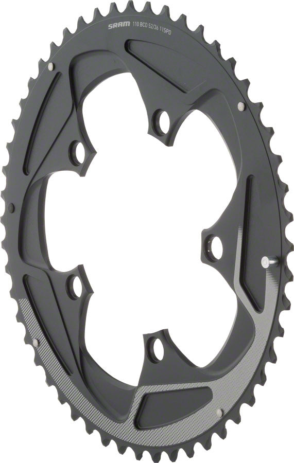 SRAM 52 Tooth 11-Speed 110mm BCD Yaw Chainring Black with Silver Trim Use