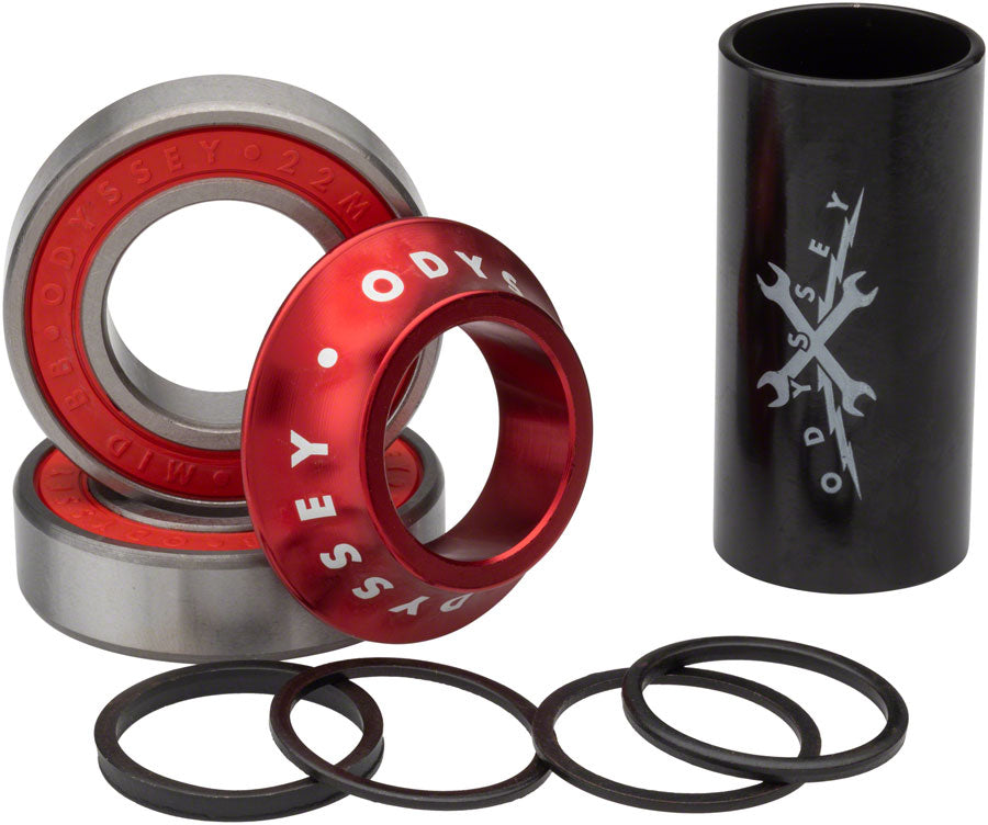 Odyssey Mid Bottom Bracket - 22mm, Anodized Red