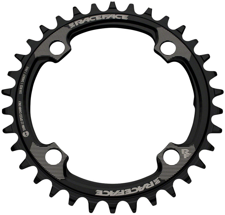 Race Face 1x 104 BCD Hyperglide+ Chainring - 32t, 104 BCD, 4-Bolt, Requires Compatible with Shimano 12-speed Hyperglide+ Chain, 7075 Aluminum, Black
