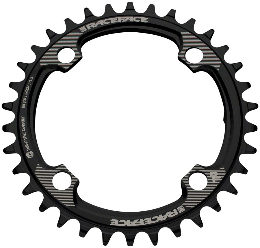 Race Face 1x 104 BCD Hyperglide+ Chainring - 32t, 104 BCD, 4-Bolt, Requires Compatible with Shimano 12-speed Hyperglide+ Chain, 7075 Aluminum, Black