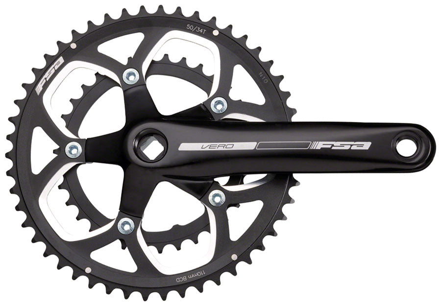 FSA (Full Speed Ahead) Vero Compact Crankset - 170mm, 9-Speed, 50/34t, 110 BCD, Square Taper JIS Spindle Interface, Black