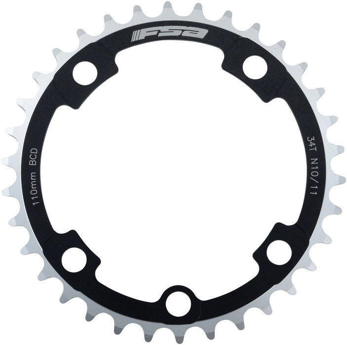 FSA (Full Speed Ahead) Super Road ABS Chainring - 34t, 110 FSA ABS BCD, 4-Bolt, Aluminum, N10/N11, Black/Silver