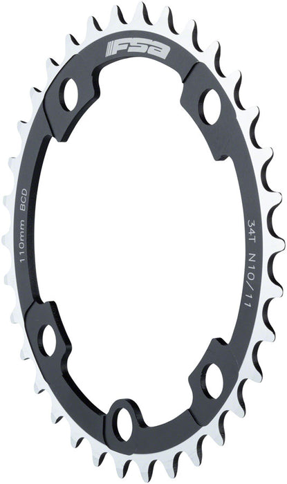 FSA (Full Speed Ahead) Super Road ABS Chainring - 34t, 110 FSA ABS BCD, 4-Bolt, Aluminum, N10/N11, Black/Silver