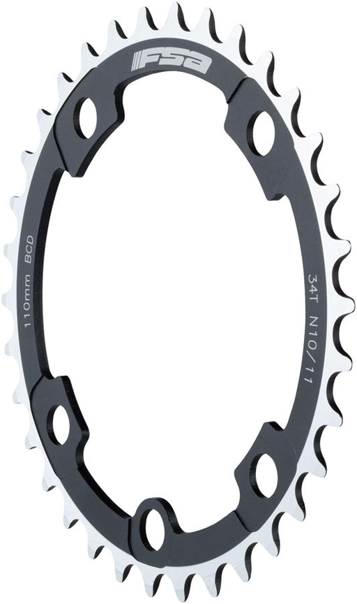 FSA (Full Speed Ahead) Super Road ABS Chainring - 34t, 110 FSA ABS BCD, 4-Bolt, Aluminum, N10/N11, Black/Silver