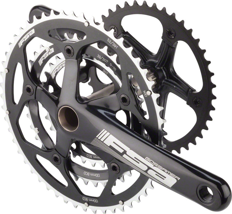 FSA (Full Speed Ahead) Gossamer Tandem Rear Crankset - 170mm, 10-Speed, 52/39/30t, 130/74 BCD, FSA MegaExo Spindle Interface, Black