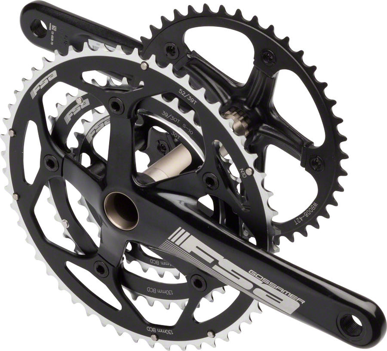 FSA (Full Speed Ahead) Gossamer Tandem Rear Crankset - 172.5mm, 10-Speed, 52/39/30t, 130/74 BCD, FSA MegaExo Spindle Interface, Black