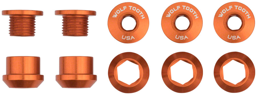 Wolf Tooth 1x Chainring Bolt Set - 6mm, Dual Hex Fittings, Set/5, Orange