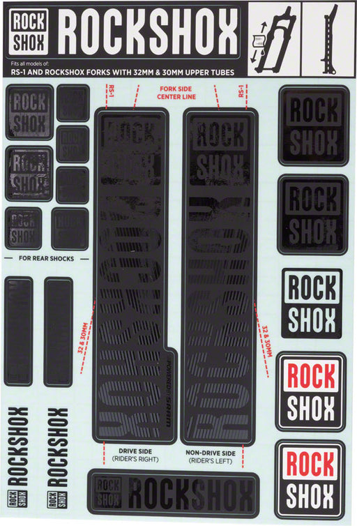 RockShox Decal Kit, 30/32mm, Stealth Black