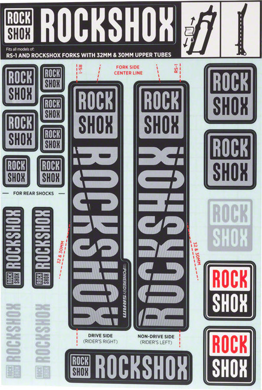 RockShox Decal Kit, 30/32mm, Gray
