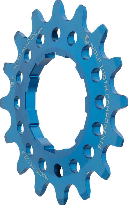 Wolf Tooth Single Speed Aluminum Cog: 16T, Compatible with 3/32" chains, Blue