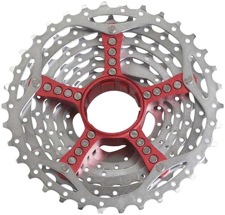 SRAM PG-990 Cassette - 9 Speed 11-34t Silver With Red Spider