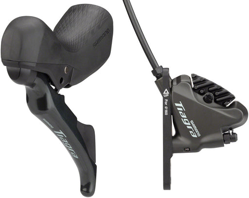 Shimano Tiagra ST-4720/BR-4770 Mechanical Shift/Hydraulic Brake Lever and Caliper - Front, Flat Mount, Finned Resin Pads, Black