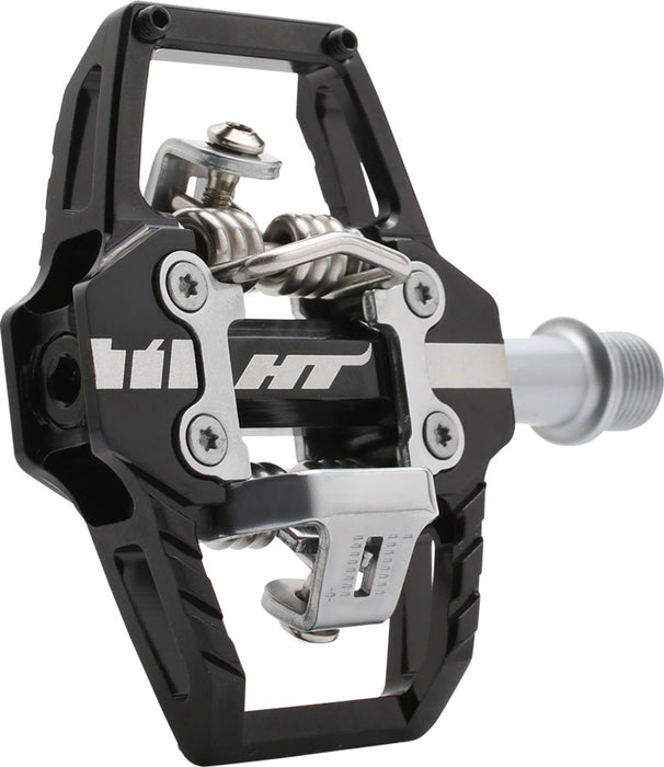 HT T1 Enduro Race Pedals - Dual Sided Clipless with Platform, Aluminum, 9/16", Black