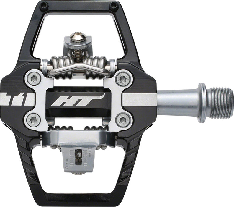 HT T1 Enduro Race Pedals - Dual Sided Clipless with Platform, Aluminum, 9/16", Black