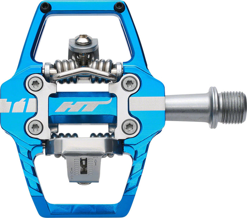 HT T1 Enduro Race Pedals - Dual Sided Clipless with Platform, Aluminum, 9/16", Marine Blue