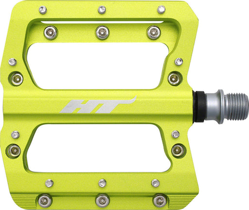 HT Components, AN14A, Nano, Platform Pedals, Body: Aluminum, Spindle: Cr-Mo, 9/16'', Green, Pair
