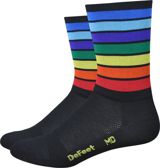 DeFeet Aireator 5 Champion of the World Sock: Black/Rainbow Stripes XL