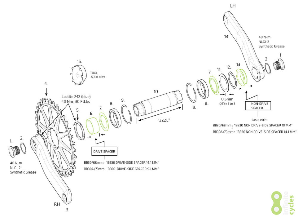 Cannondale Hollowgram Crank Spindle Spacer Set - Complete Mountain Set - KP484/